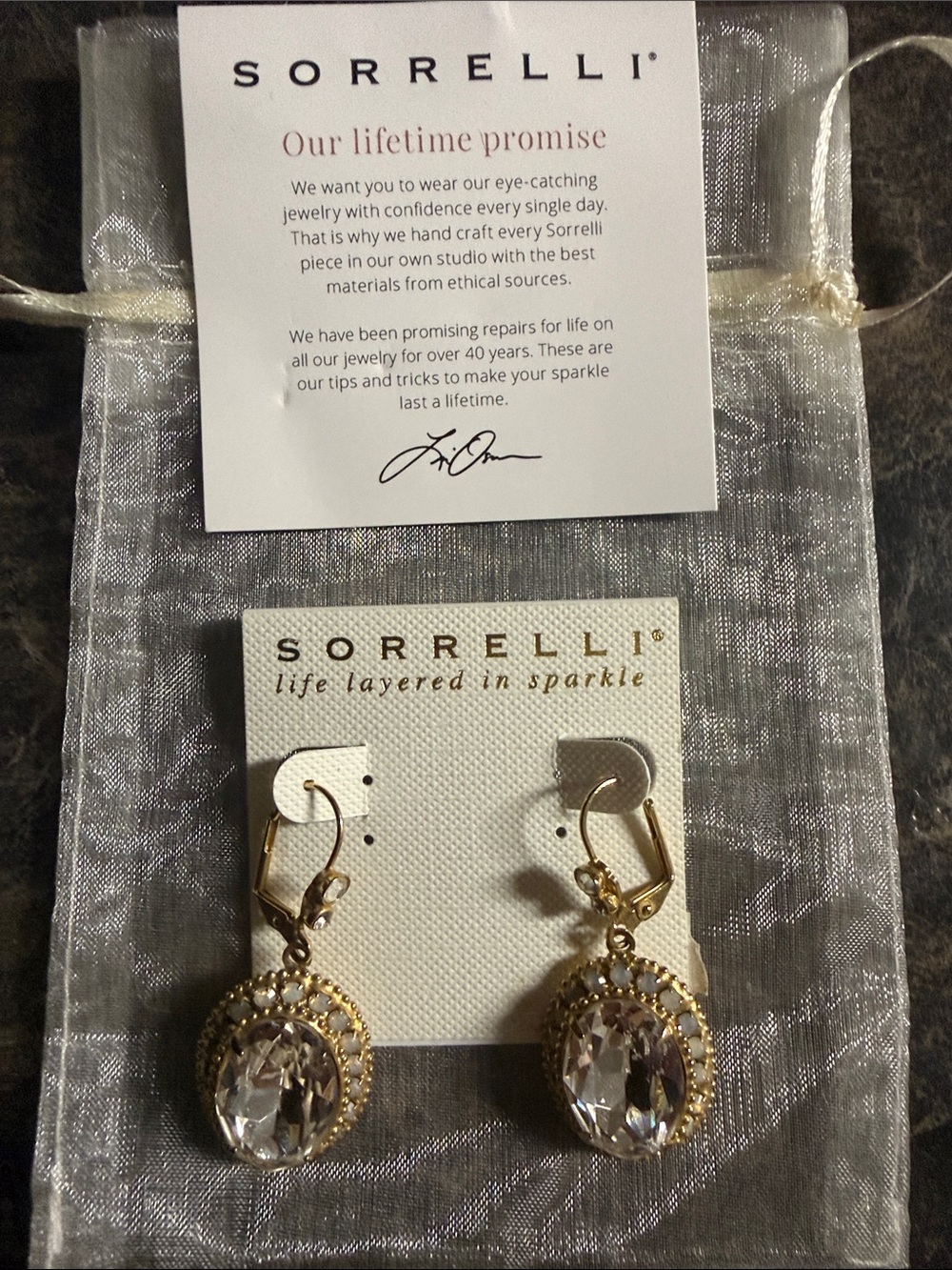 Sorrelli Gold-tone Earrings with Clear Crystal Drops